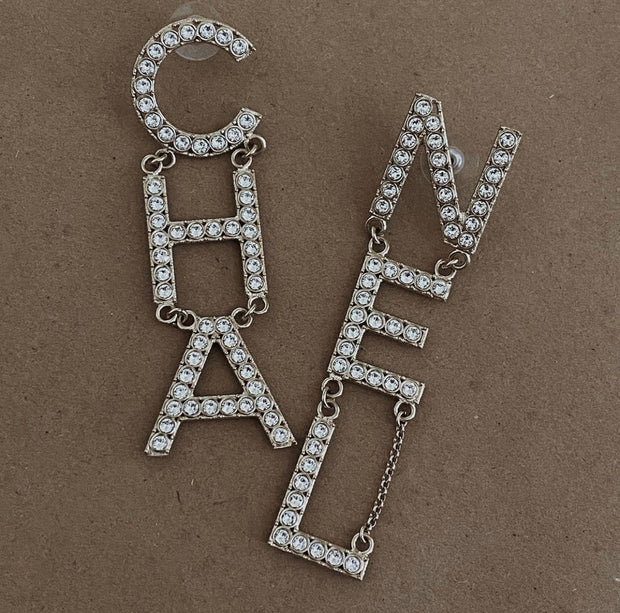 Chanel Crystal Logo Earrings