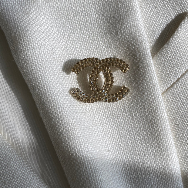 Chanel Ivory Gold Rare Crystal Stud Brooch