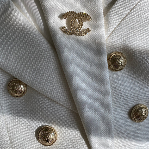 Chanel Ivory Gold Rare Crystal Stud Brooch