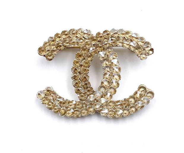Chanel Ivory Gold Rare Crystal Stud Brooch