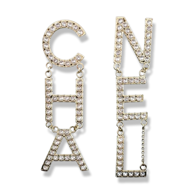 Chanel Crystal Logo Earrings